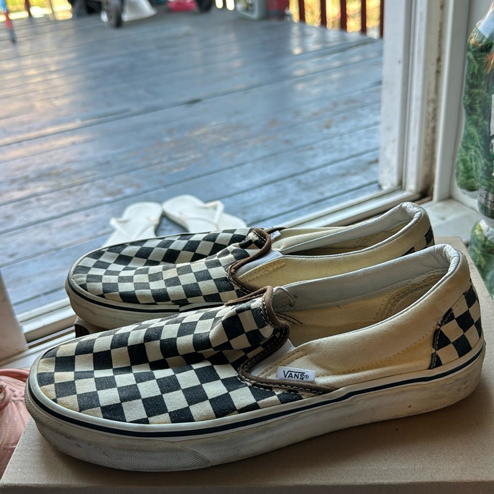 Checkered Vans (with bleach spot)